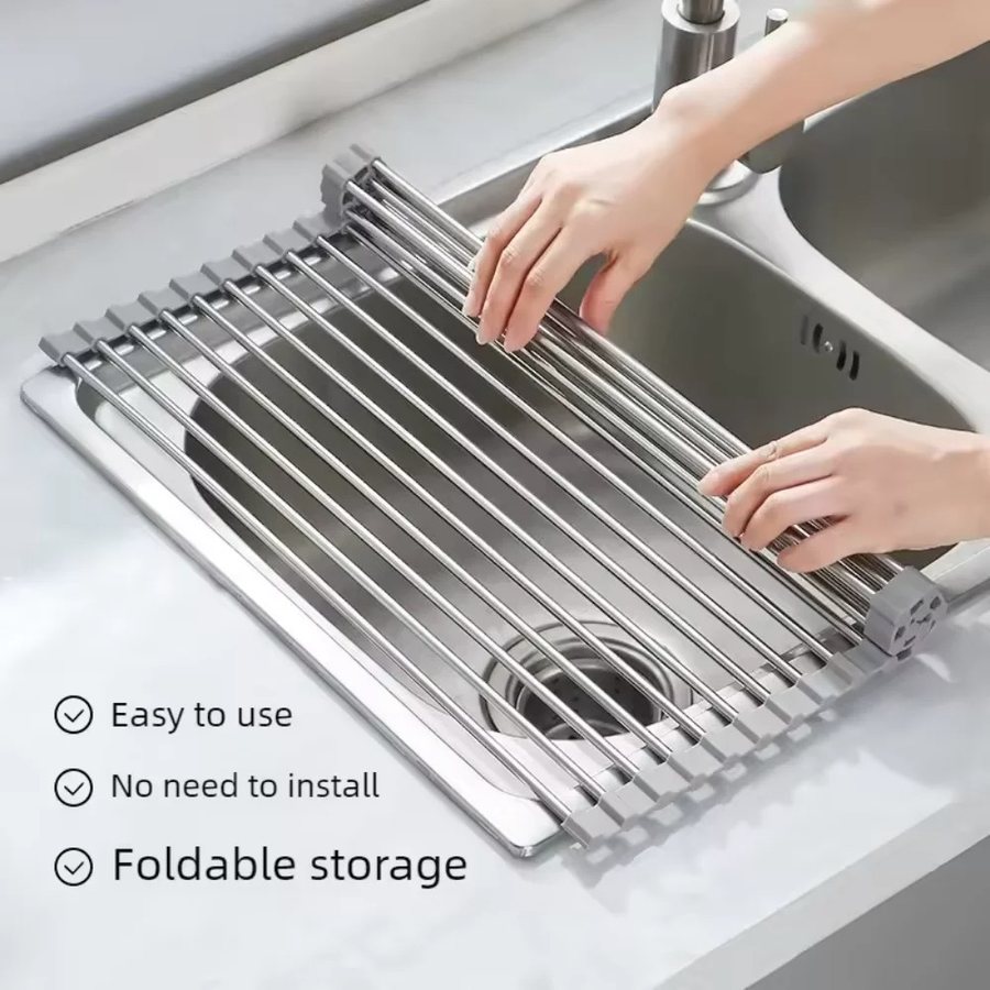 Égouttoir enroulable en acier inoxydable