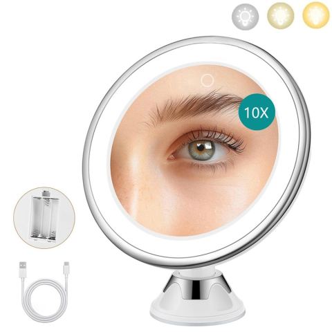 Miroir grossissant x10 lumineux à ventouse